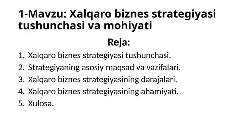 Xalqaro biznes strategiyasi 2