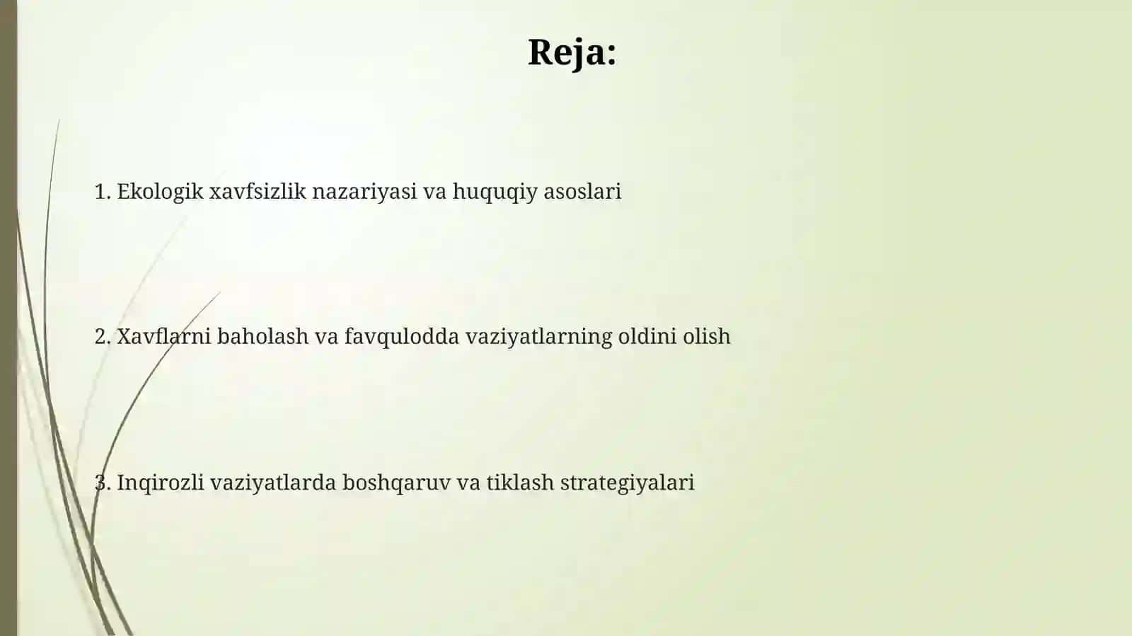 Ekologik xavfsizlik va favqulodda vaziyatlarga tayyorgarlik 2