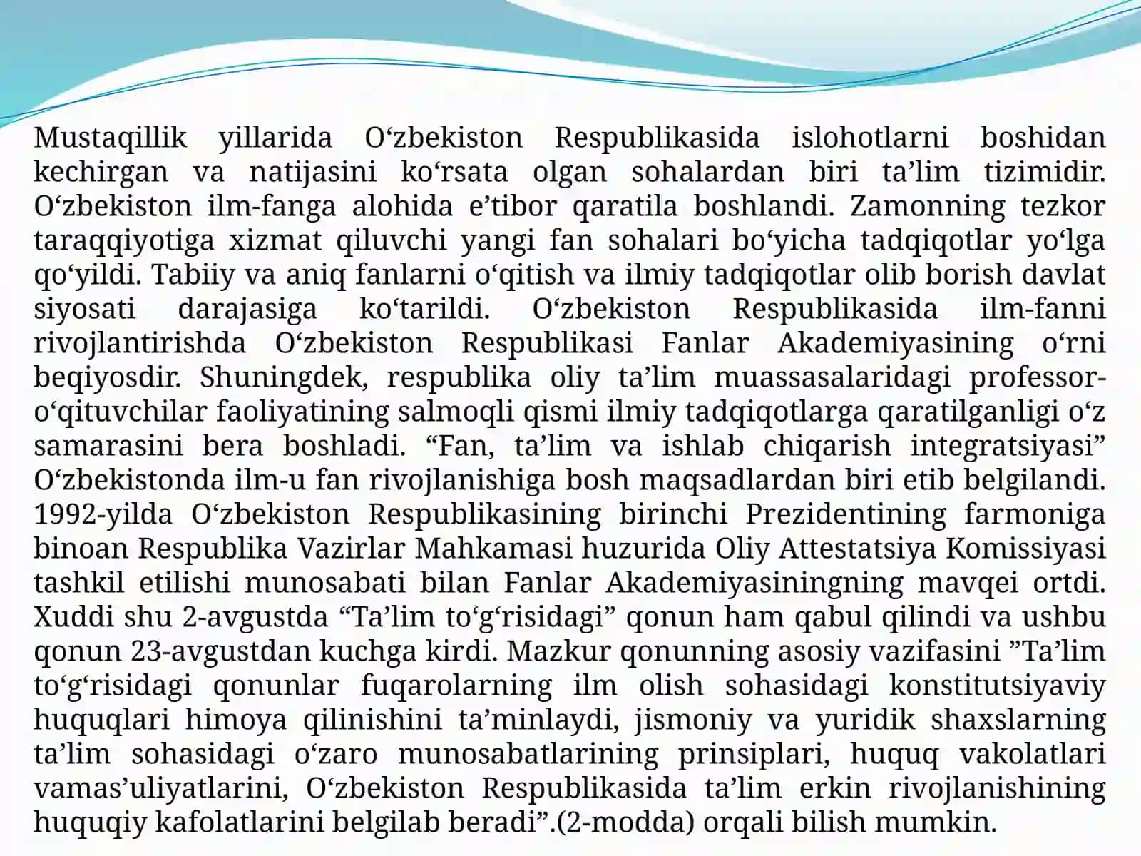 XXI asrning birinchi choragida ilmiy-texnika inqilobi asri. 2