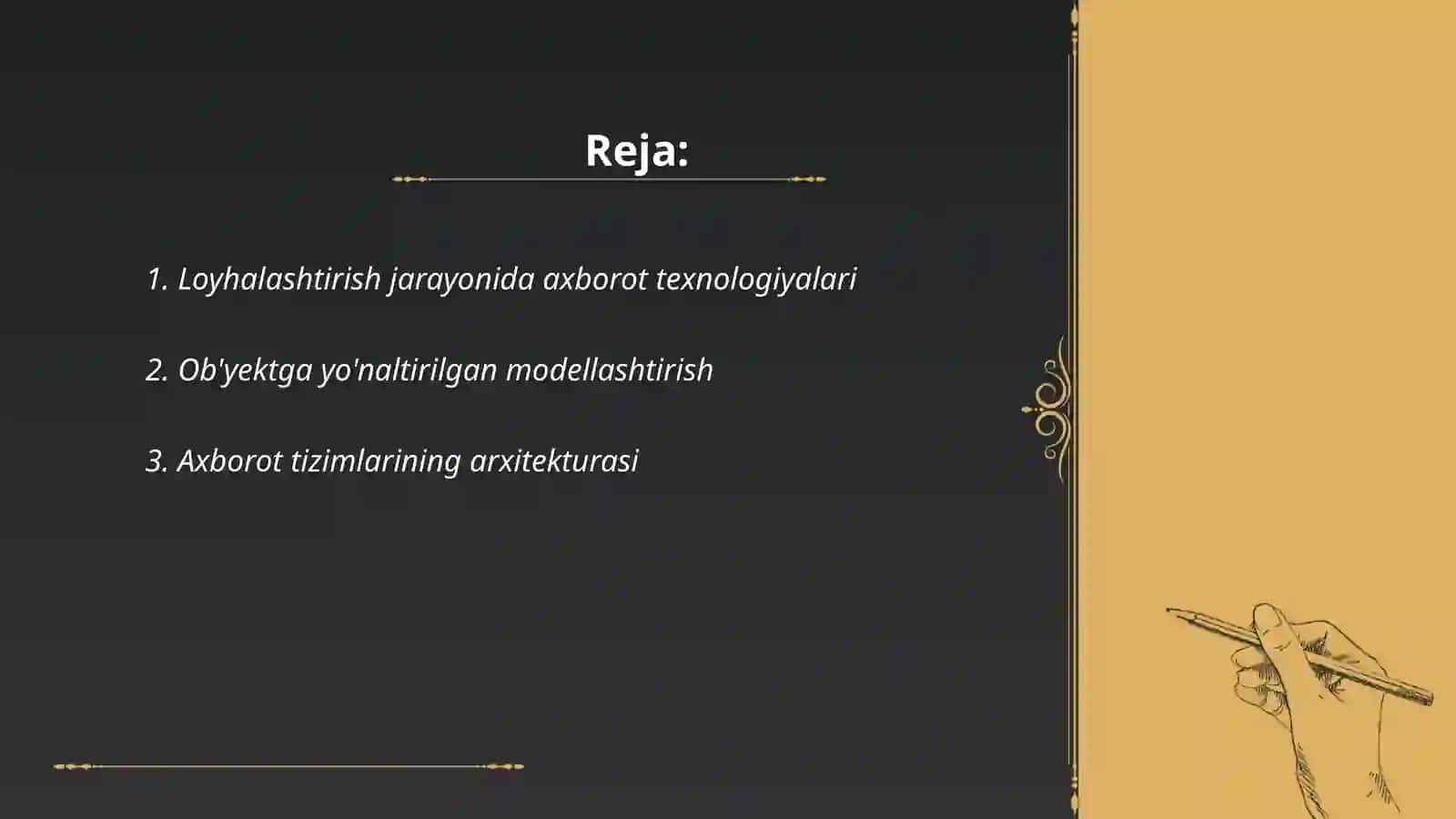 Loyhalashtirilgan obyektlarni modellash uchun axborot tizimlari 2