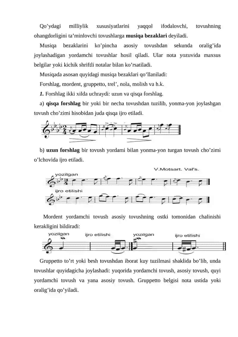 Musiqa bezaklari va ijrochilikning o’ziga xos uslublari 2