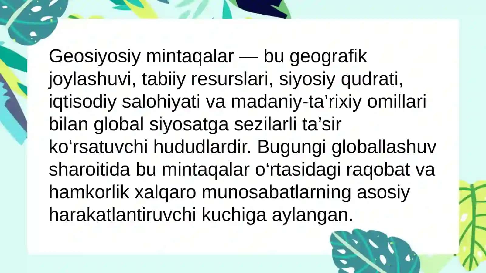 Geosiyosiy mintaqalar va ularning global siyosiy jarayonlarga ta'sirini baholash 2