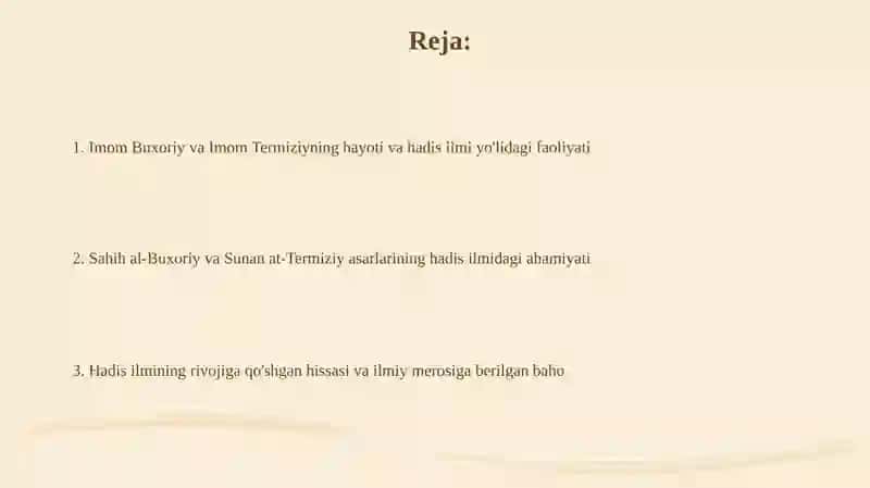 Imom Buxoriy va Imom Termiziyning hadis ilmiga qo'shgan hissalar 2