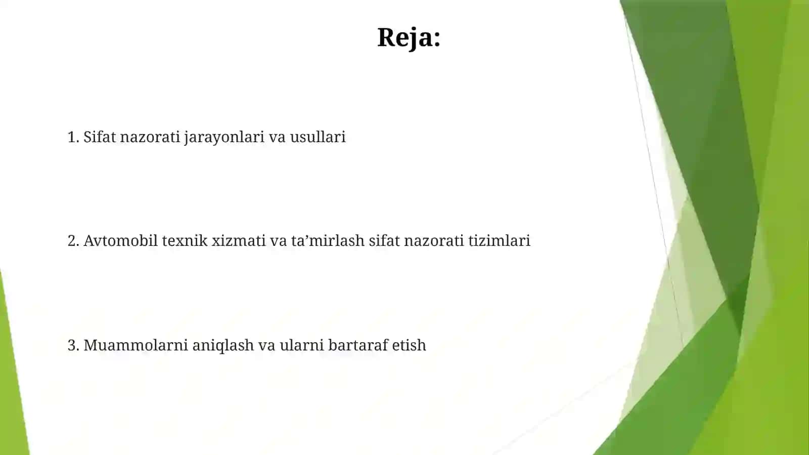 Avtomobillar texnik xizmat ko'rsatish va joriy ta'mirlashning sifatini boshqarish 2