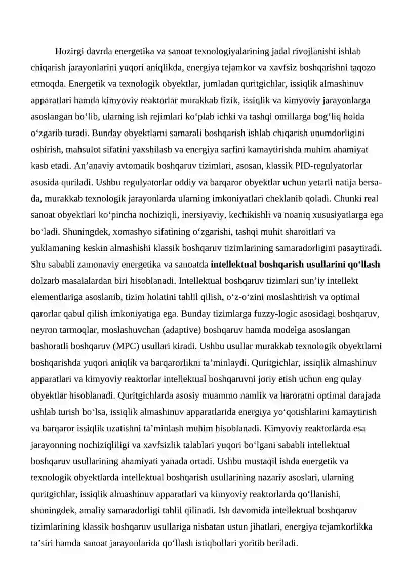 Texnologik obyektlarda intellektual boshqarish usullari 2