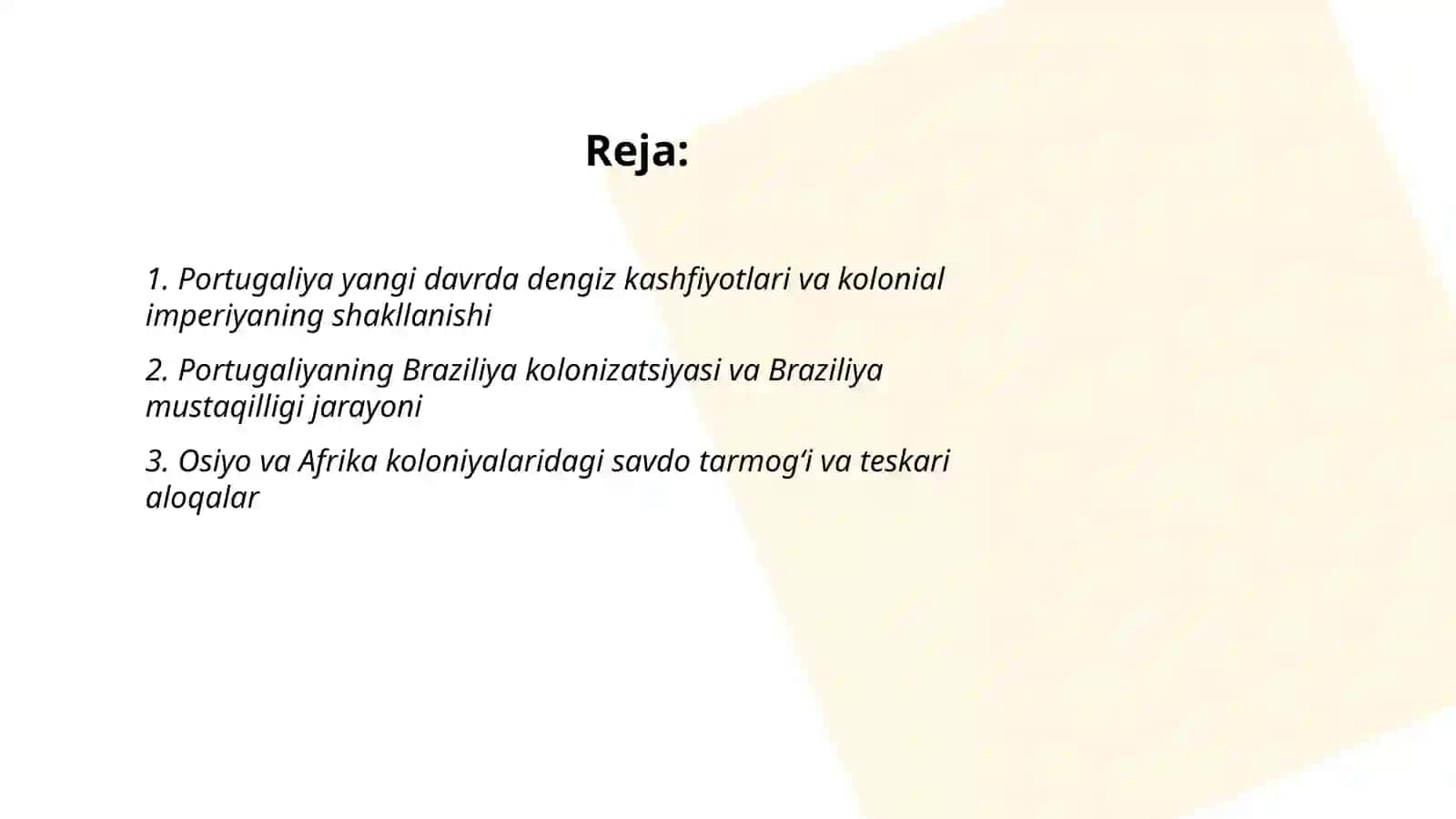 Partugaluya yangi davirda tarixiy taraqiyotning asosiy vaqyalari va jarayinlarii 2
