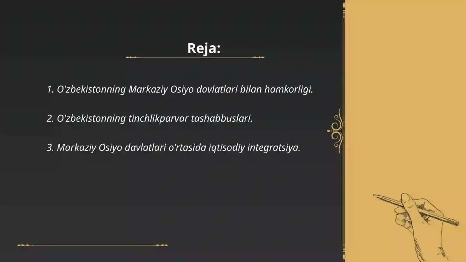 O'zbekistonning Markaziy Osiyoda tinchlik va barqarorlikni taminlash dagi o'rni 2