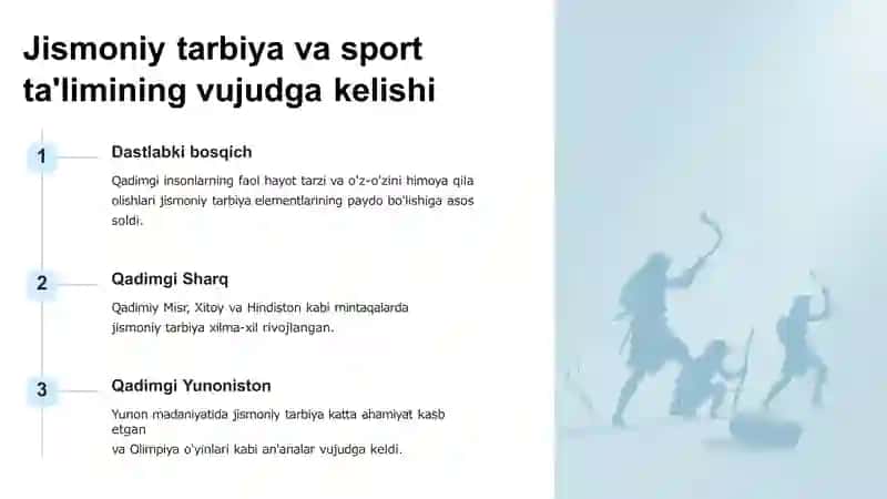 Jismoniy tarbiya va sport ta'limining paydo bo'lishi  va rivojlanish bosqichlari 2