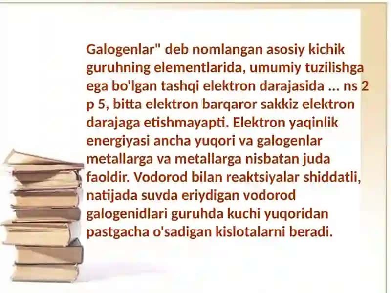 Galogenlarning sul'fidlari. Galogenlarning oksokislatalari. 2