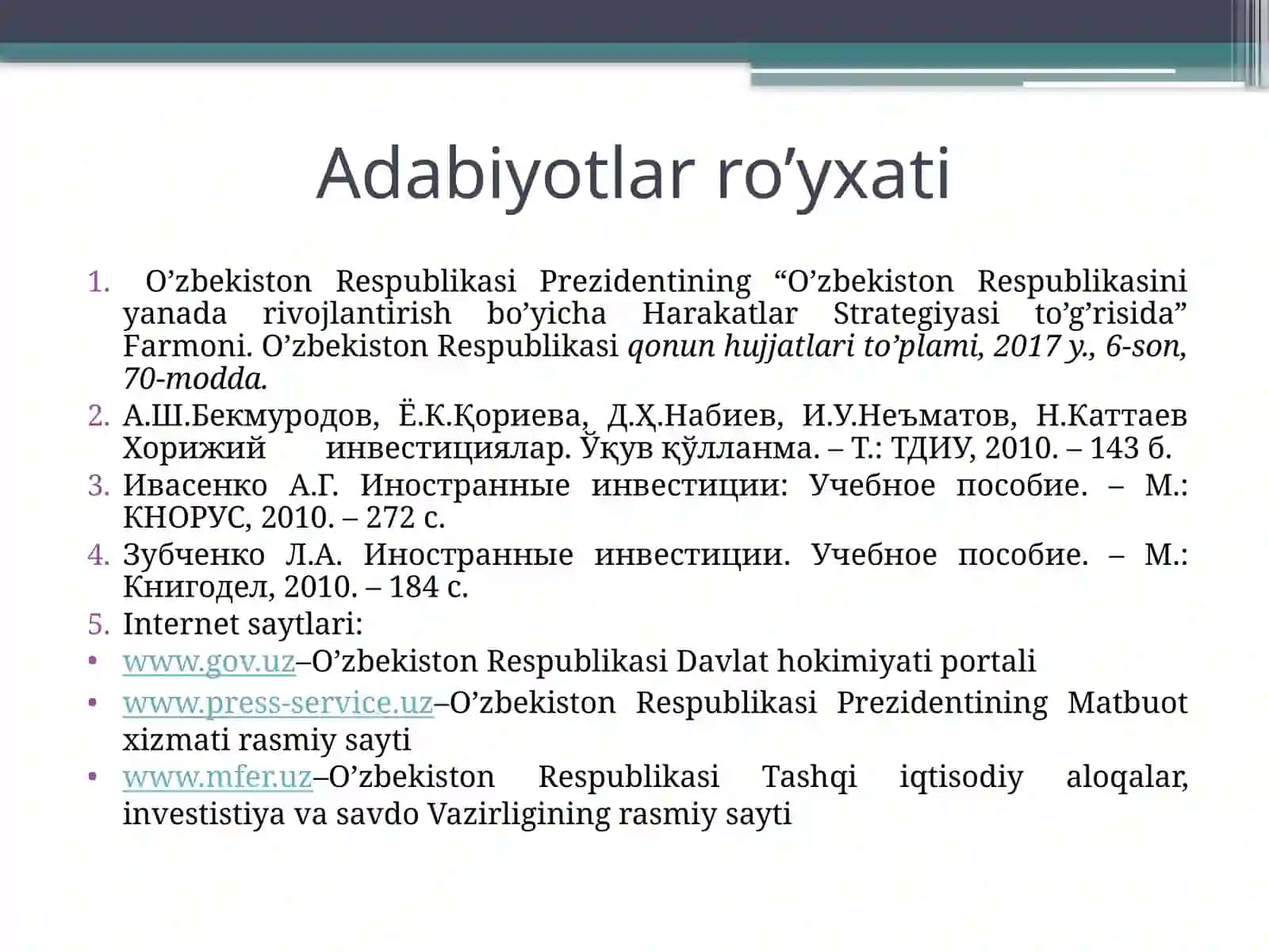 XORIJIY INVESTITSIYALAR 2