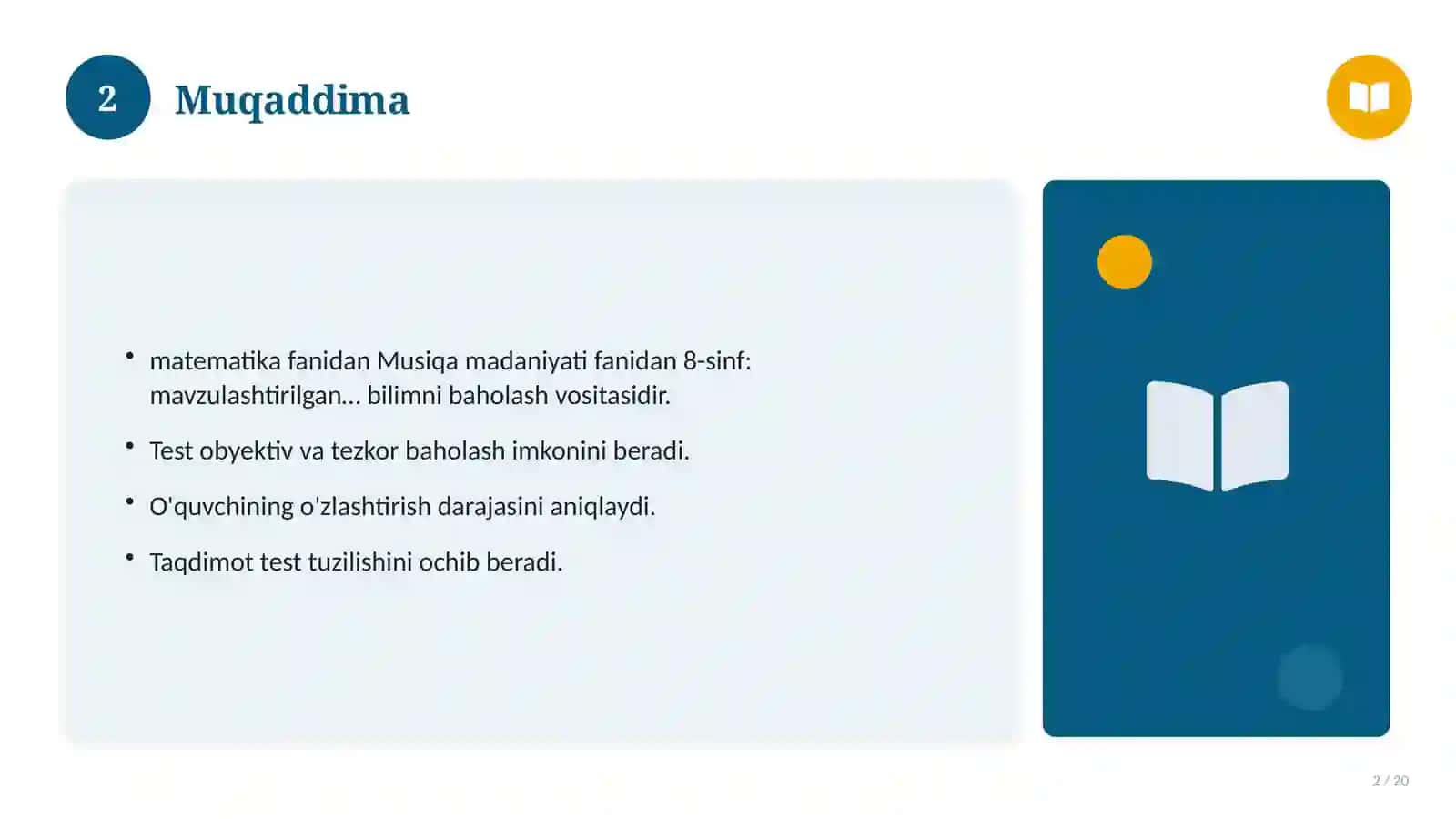 Musiqa madaniyati fanidan 8-sinf: mavzulashtirilgan nazorat ishi va tahlil 2