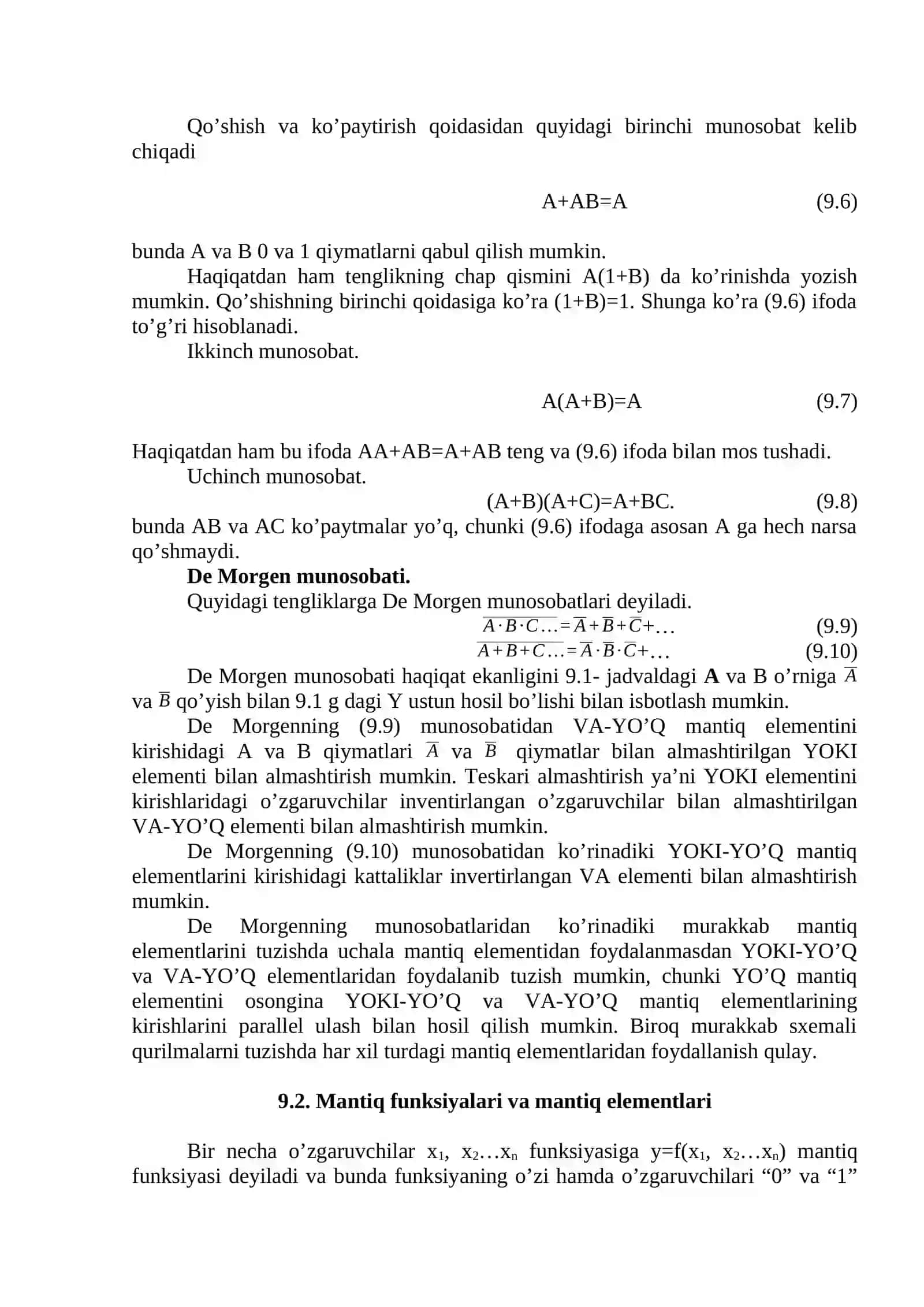 Raqamli elektronika. Matematik mantiq asoslari 2