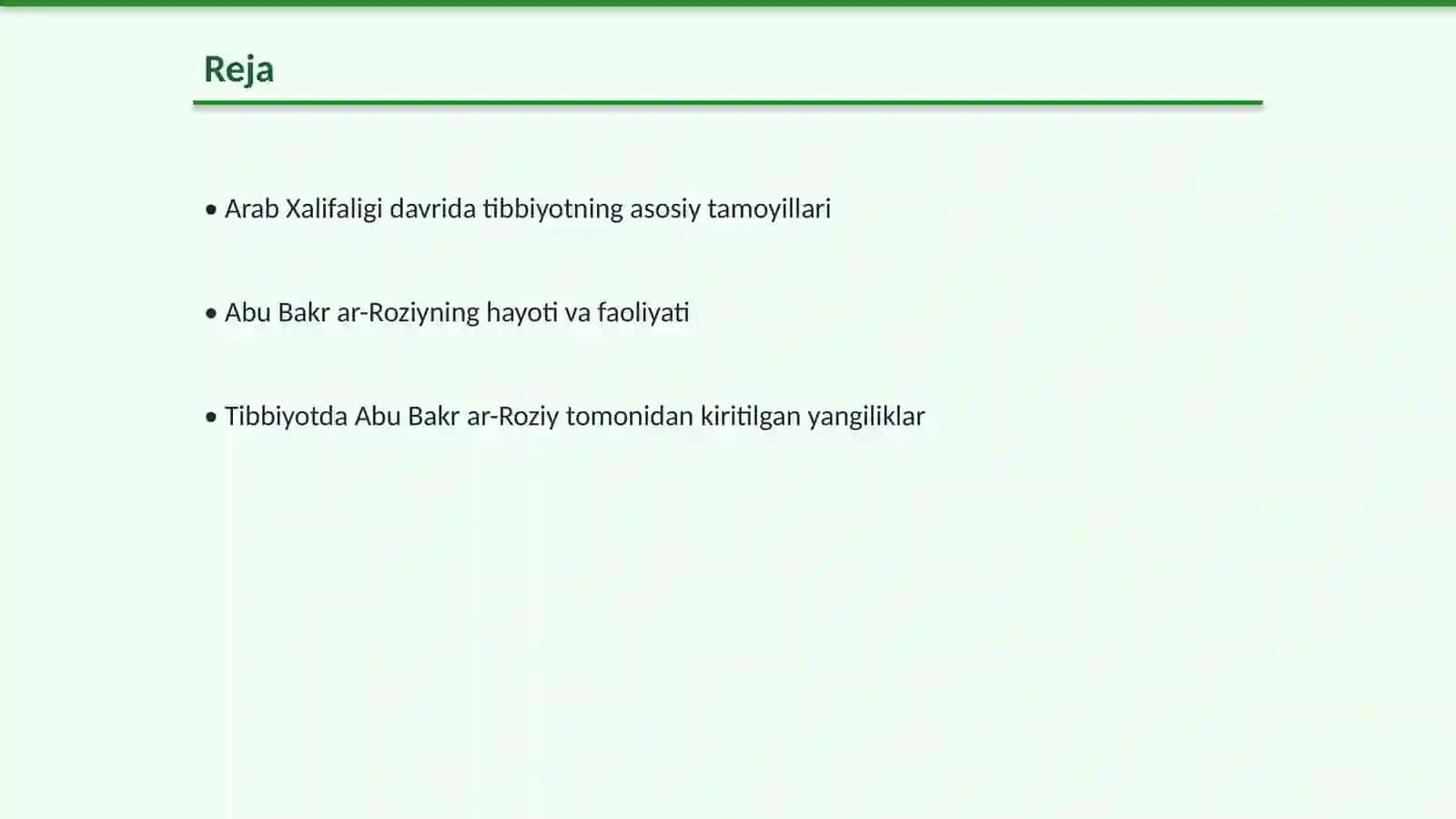 Arab Xalifaligi davrida tibbiyot rivojlanishi. Abu Bakr ar-Roziy va uning tibbiyot ilmiga qoʻshgan hissasi 2