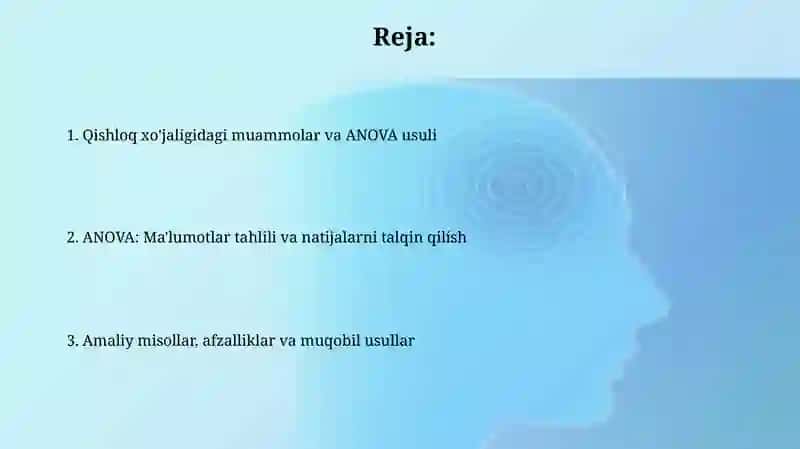 Qishloq xo'jaligidagi muammolar va ANOVA usuli 2