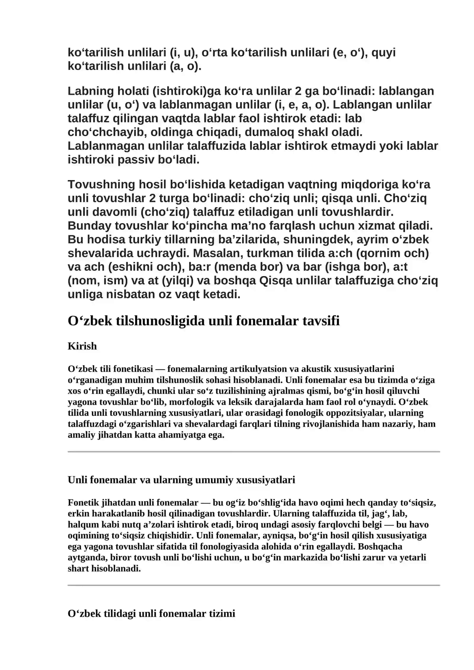 O’zbek tilshunoslikda unli fonemalar tavsifi 2