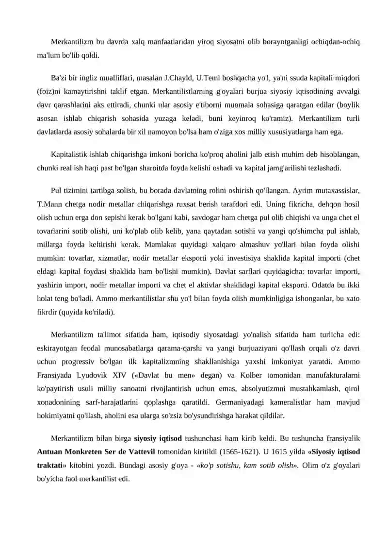 Merkantilizmning o’ziga hos hususiyatlari va asosiy farqlari va o’xshashliklari 2
