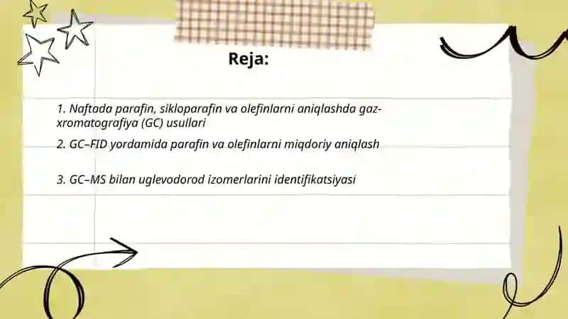Neft va neft mahsulotlarida parafin sikloparafin olefin uglevadarodlarni aniqlash 2