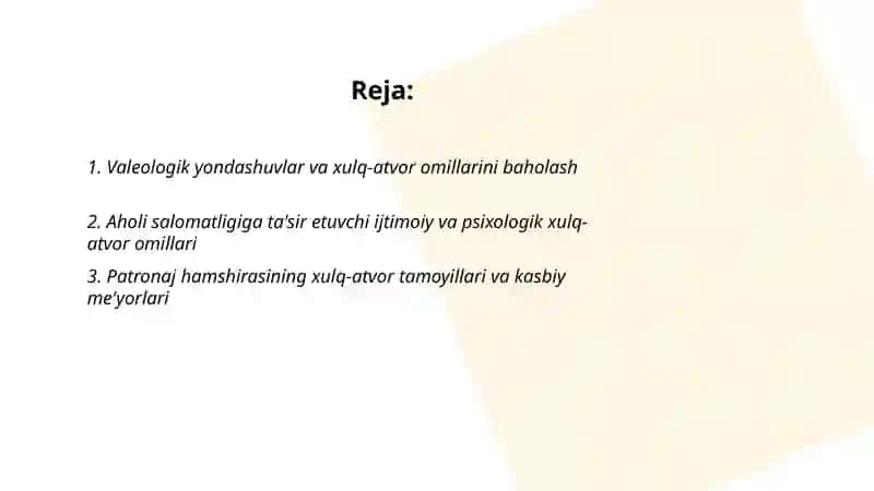 Xulq-atvor omillariga ta'sir koʻrsatishning valeologik yondashuvlari 2