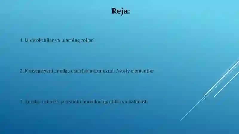 Konsepsiyani amalga oshirish mekhanizmi va unda ishtiroket uchun vazifalar 2