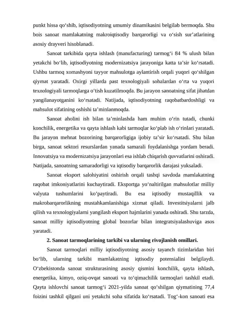 SANOAT - MILLIY IQTISODIYOTNING YETAKCHI TARMOG‘I 2
