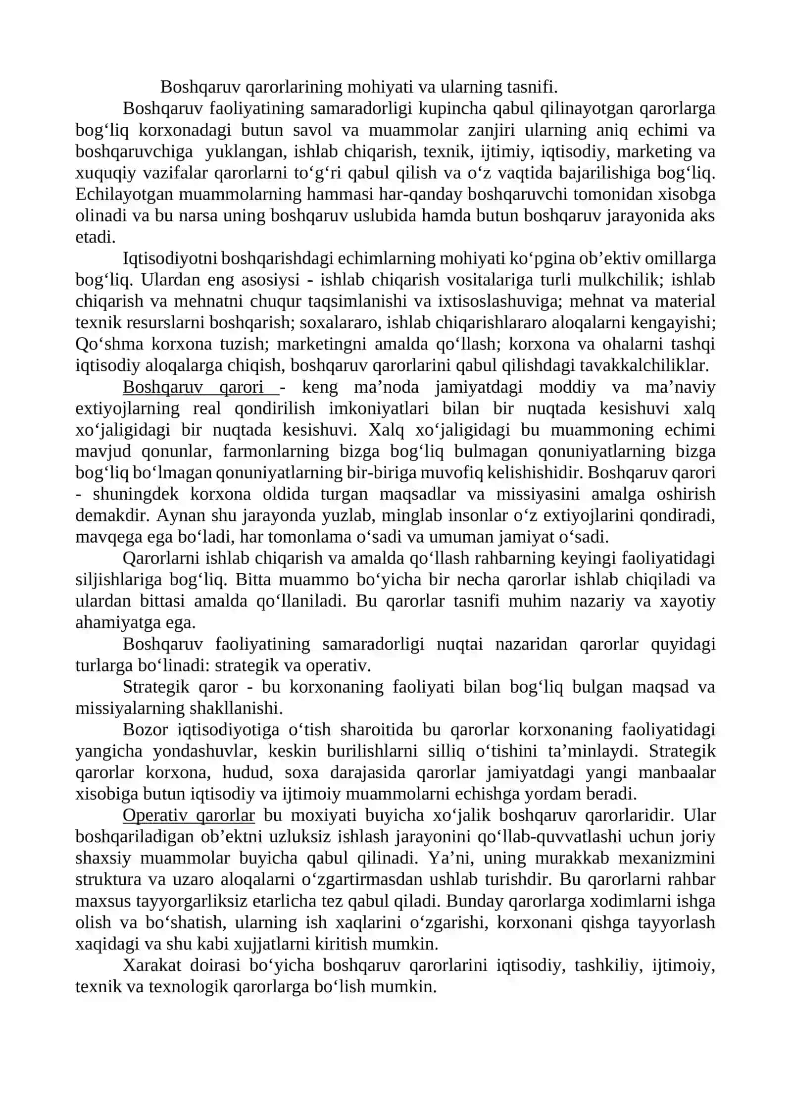 Boshqaruv qarorlari. Strategik boshqaruv va rejalashtirish 2