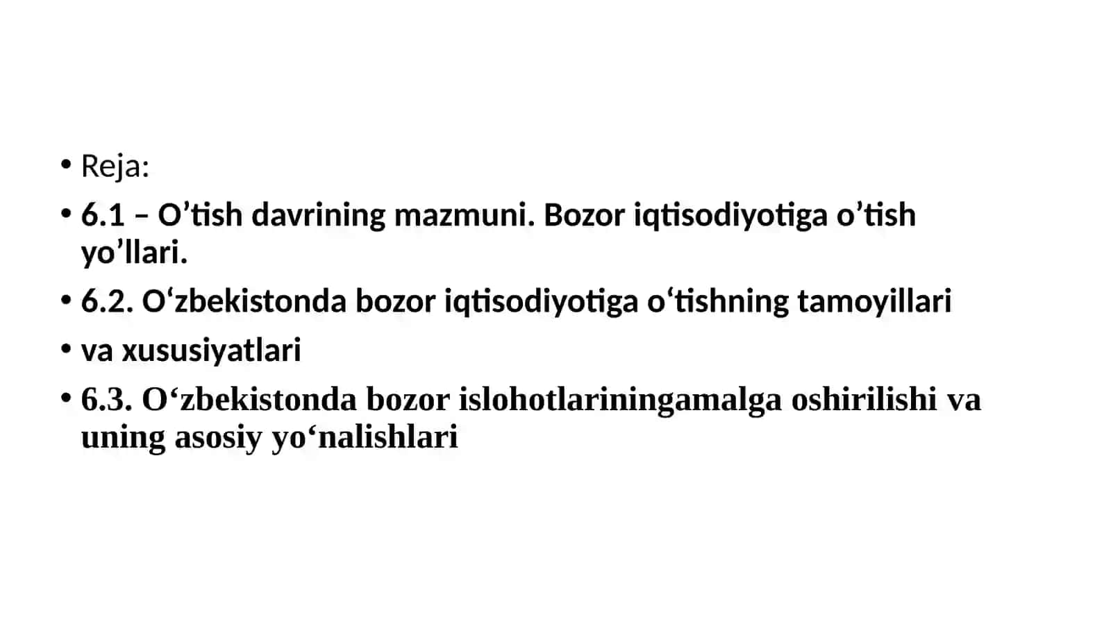 Bozor iqtisodiyotiga o‘tish davri va uning O‘zbekistondagi xususiyatlari 2