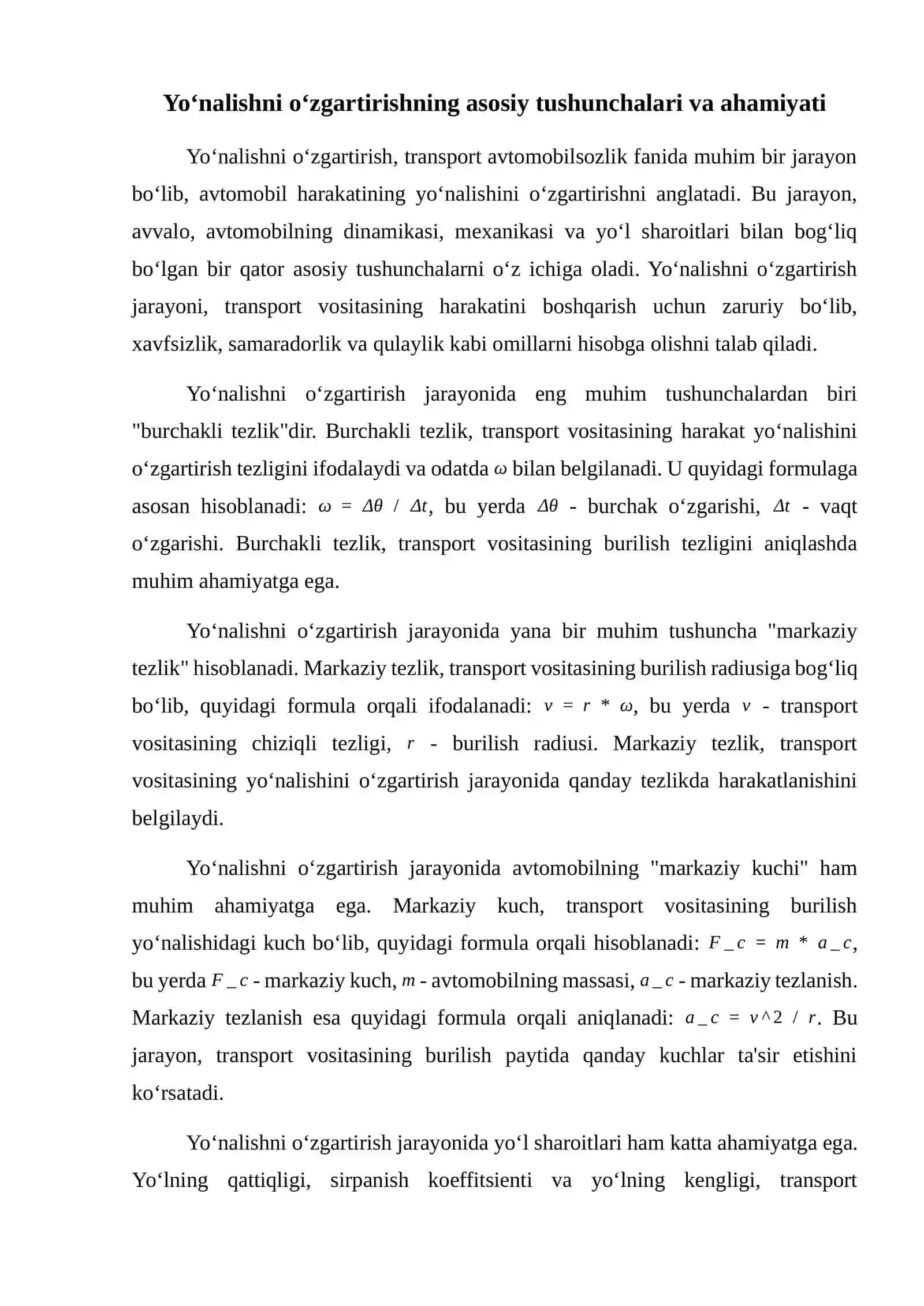 Yoʻnalishni oʻzgartirish haqida 2