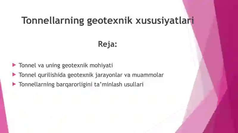 Tonnellarning geotexnik xususiyatlari 2
