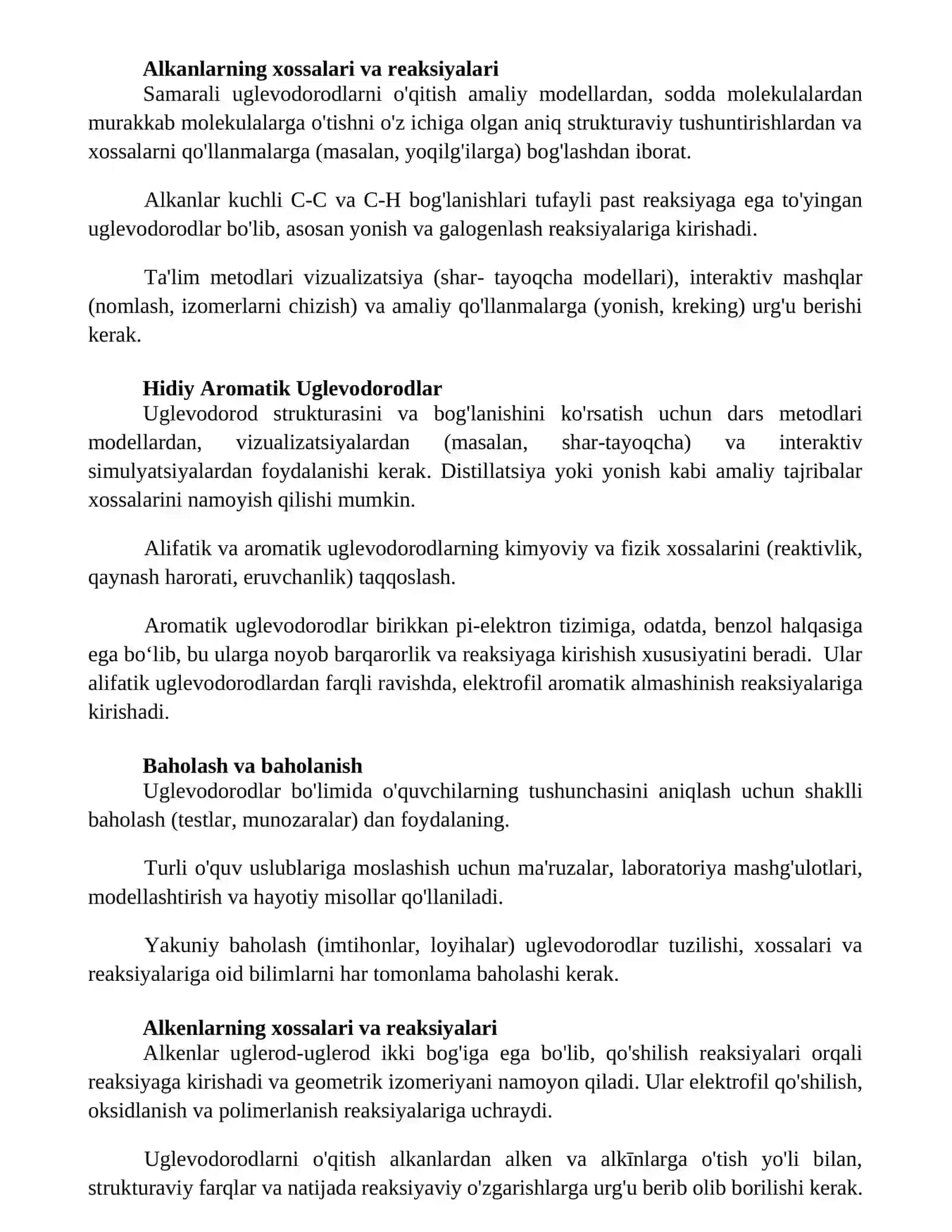 Uglevodorodlar va ularning xossalarini oqitish metodikasi 2