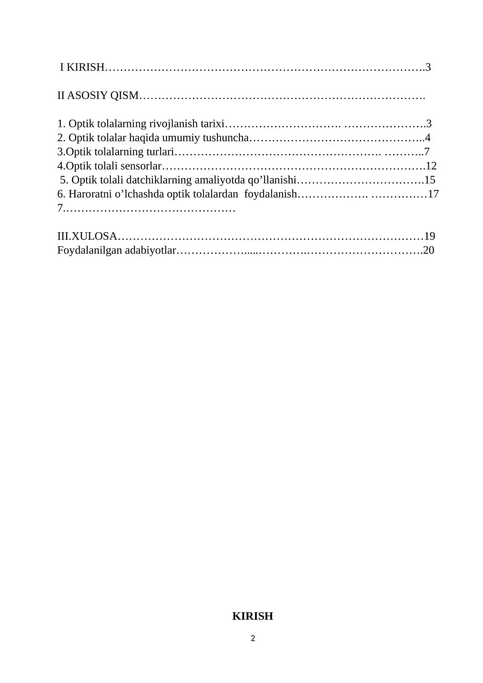 Nur tola optikasi va uning  aloqa tizimidagi o’rni mavzusida tayyor kurs ish. 2