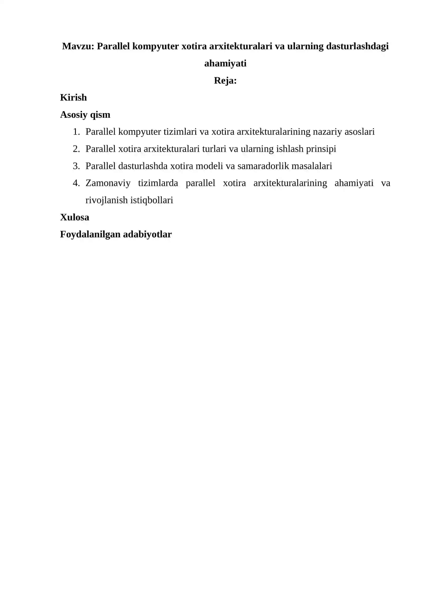 Parallel kompyuter xotira arxitekturalari va ularning dasturlashdagi ahamiyati 2