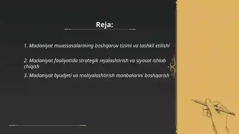 Madaniyat faoliyatini boshqarish va tashkil etish 2