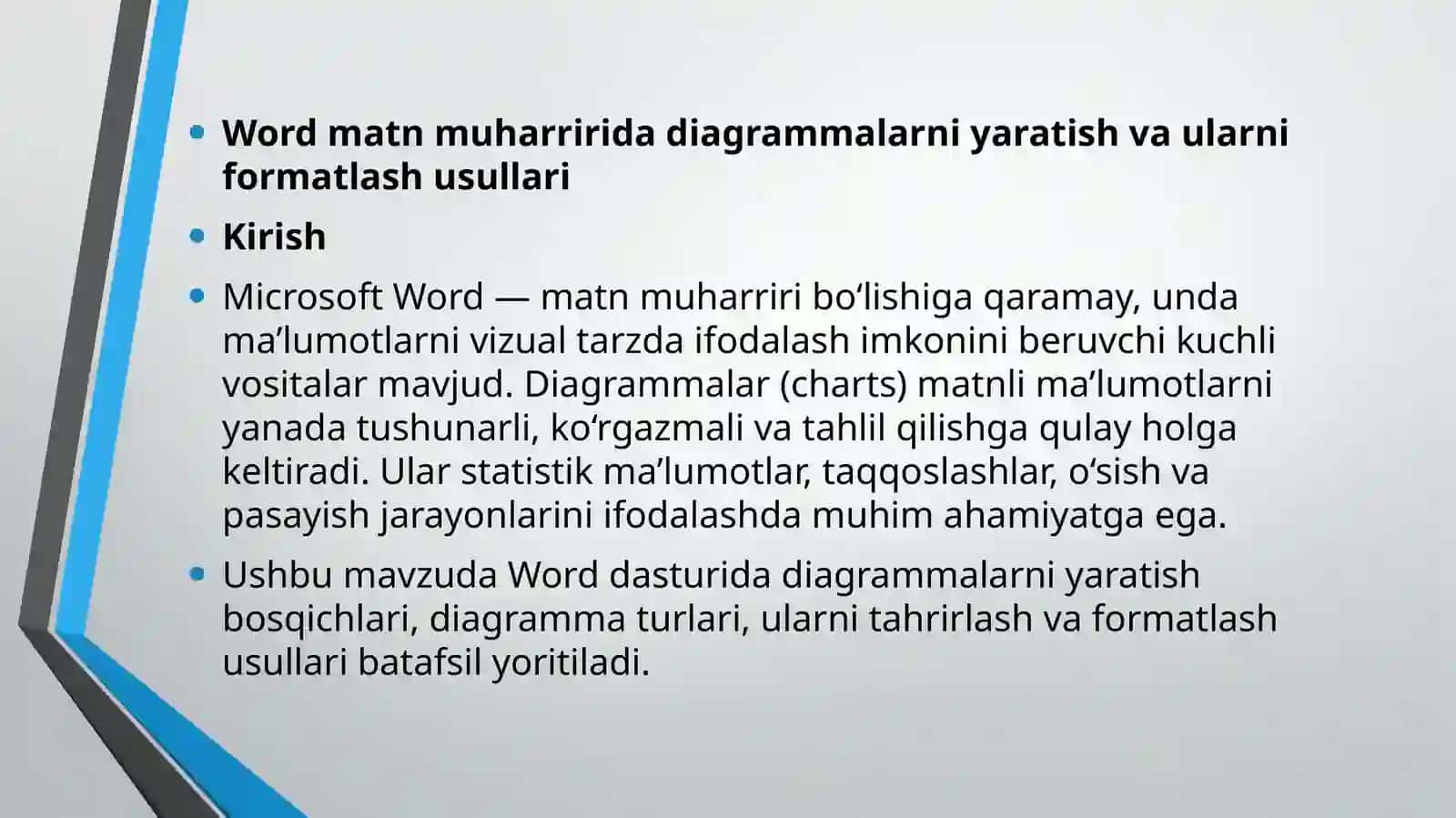 Word matn muharririda diagrammalarni yaratish va ularni formatlash usullari 2