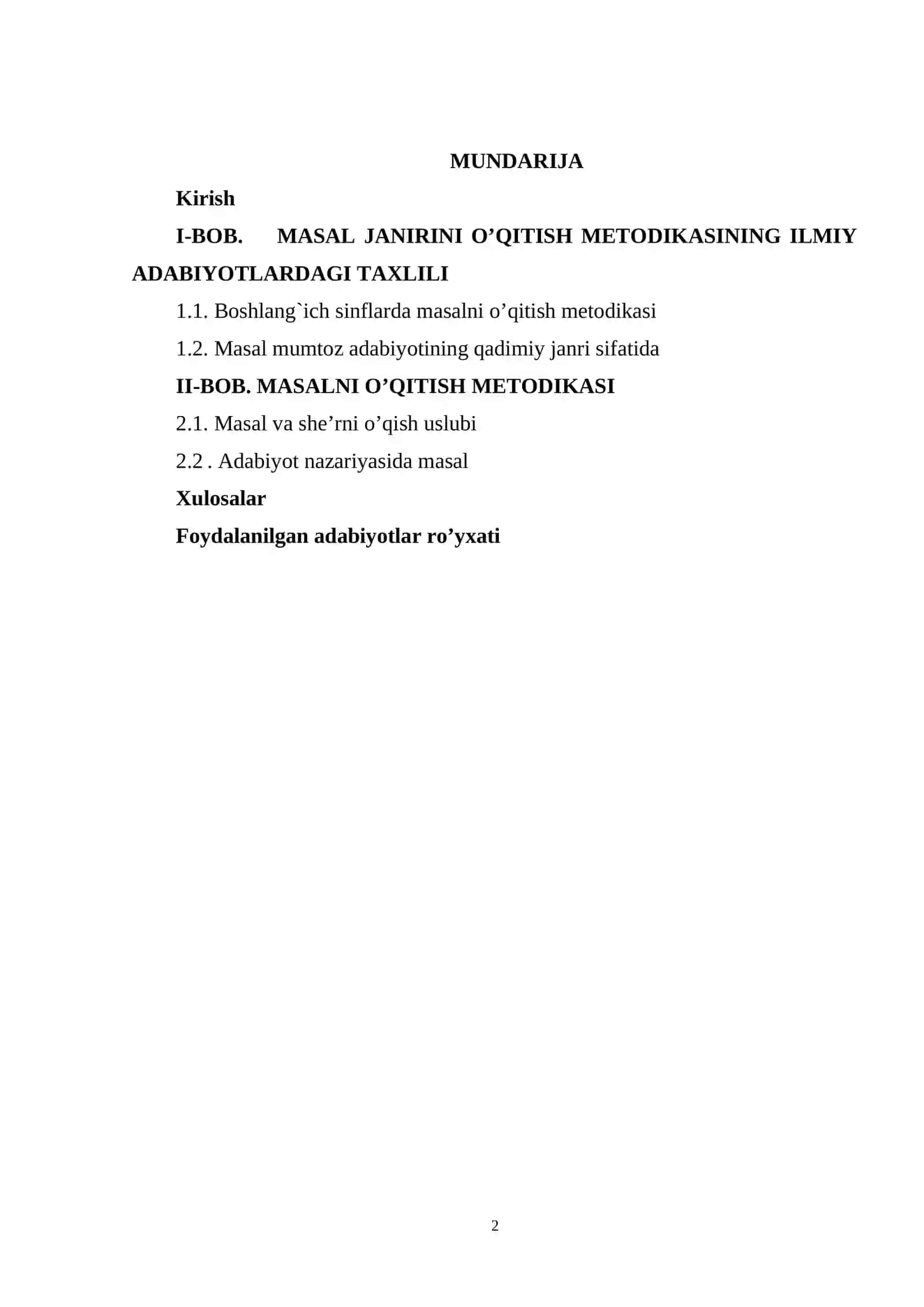 Masal janirini o’qitish metodikasi 2