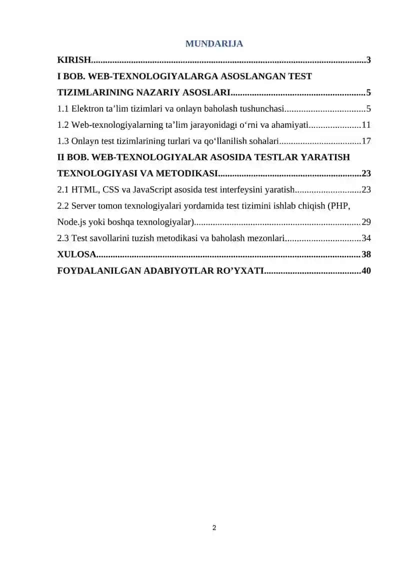 Web-texnologiyalarga asoslangan testlar yaratish metodikasi 2