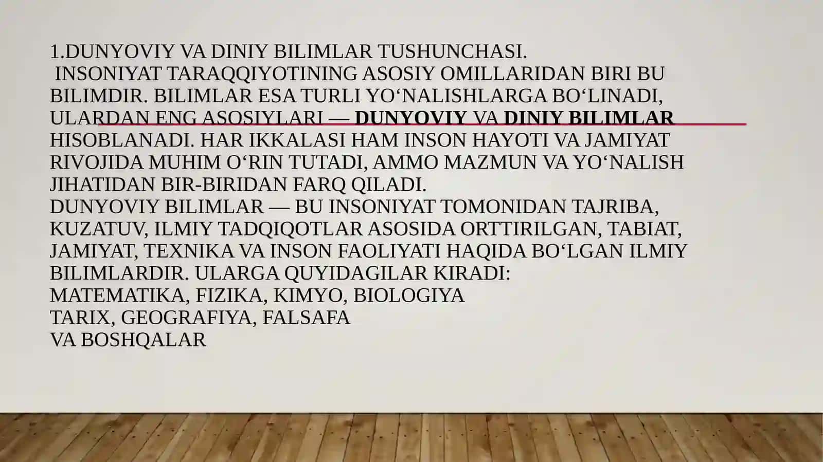 Dunyoviy va diniy bilimlarni mutanosibligini ta'minlashning ahamiyati 2