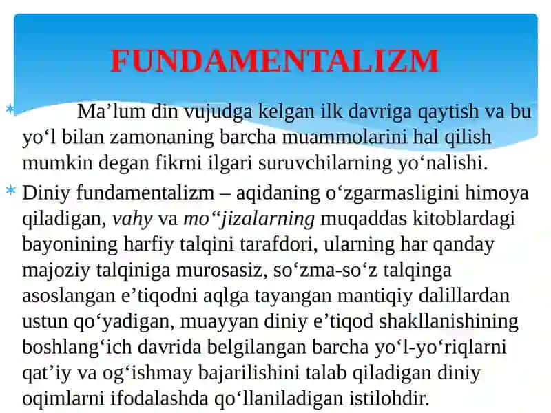 Diniy fundamentalizm, radikalizm va terrorizmning tarixi va yo'nalishlari 2