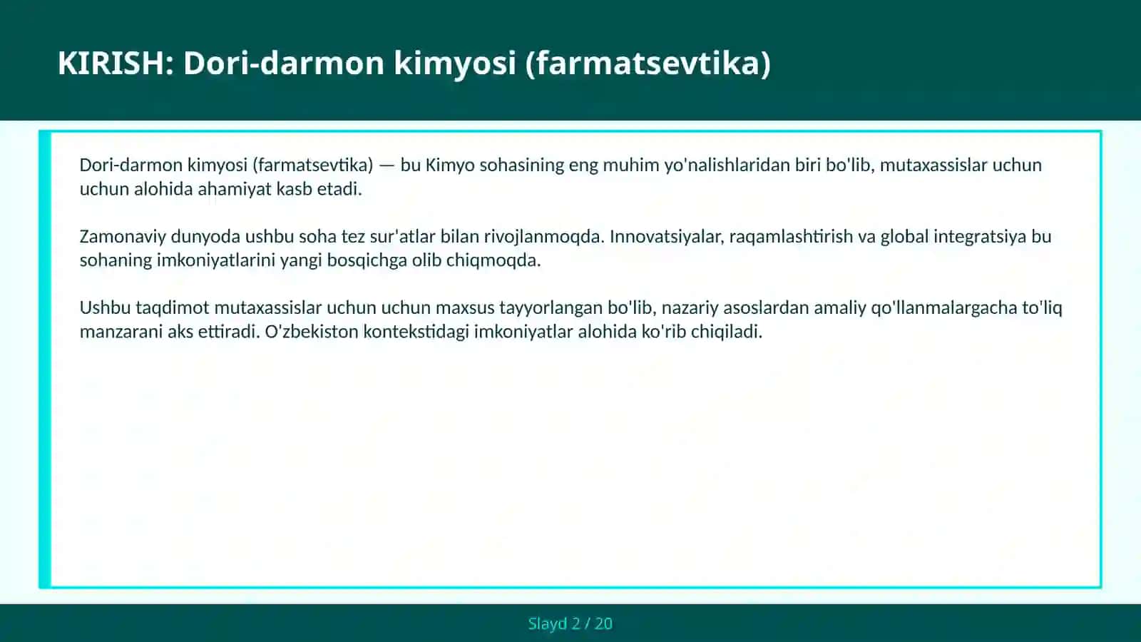 DORI-DARMON KIMYOSI (FARMATSEVTIKA) 2