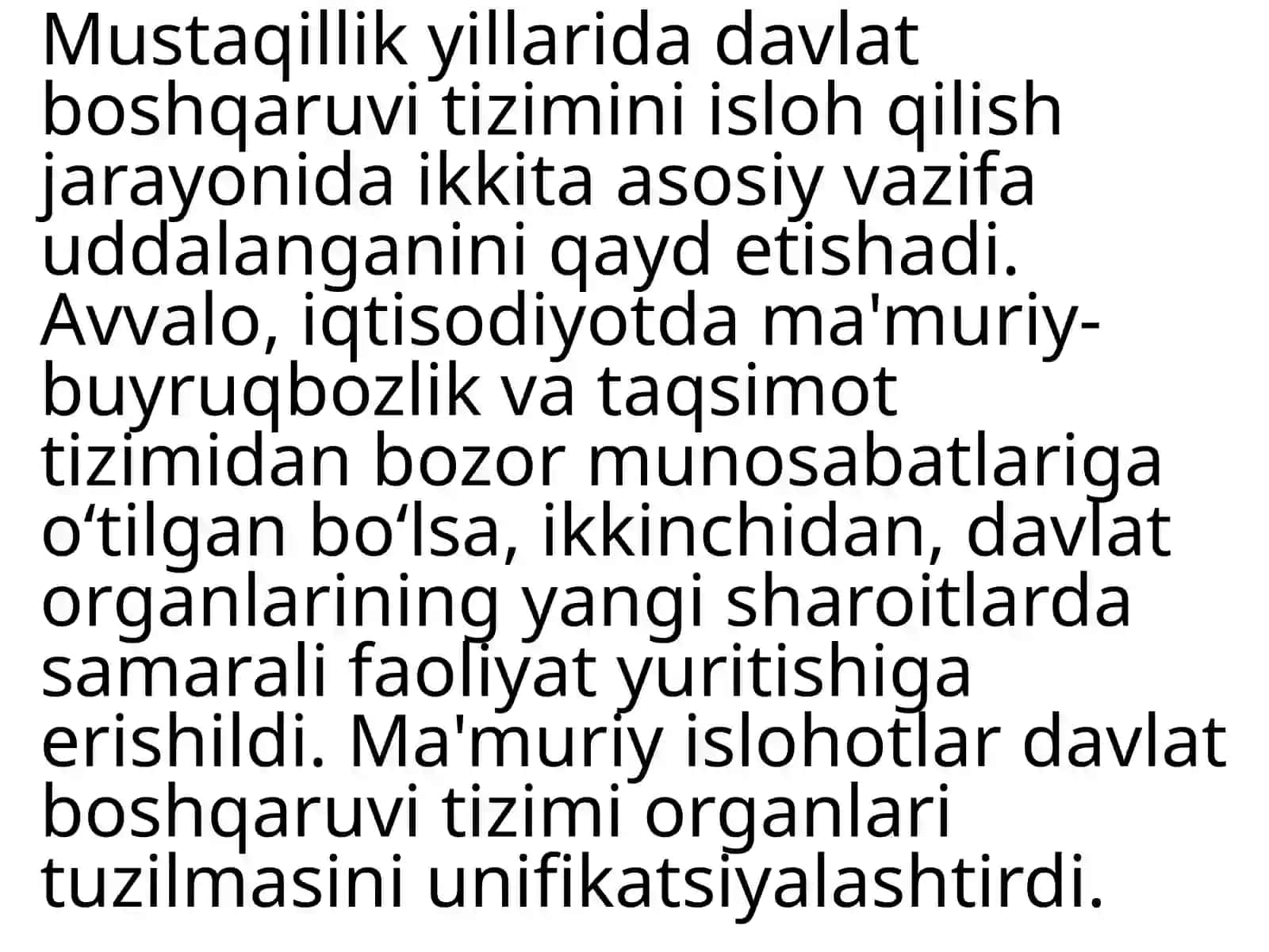 Mustaqillik yillarida davlat boshqaruvi tizimidagi amalga oshirilgan islohotlar 2