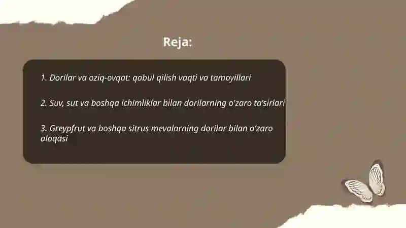 Dori moddalarining oziq-ovatlar va boshqa moddalar bilan ta'sirlashuvi 2