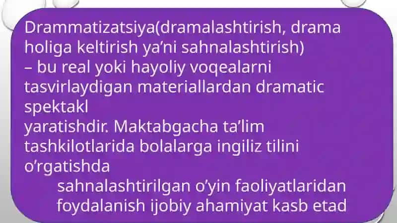 Maktabgacha yoshdagi bolalarni ingliz tilida o'qitishda dramatizatsiyadan foydalanish 2