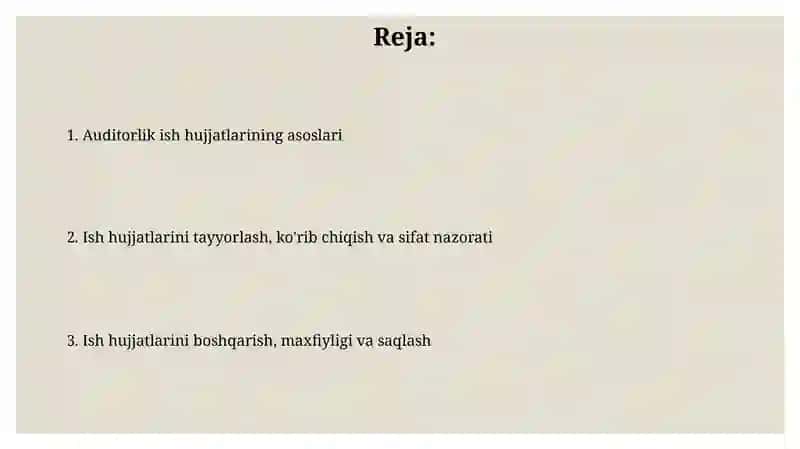 Auditorlik tashkilotining ish hujjatlari 2