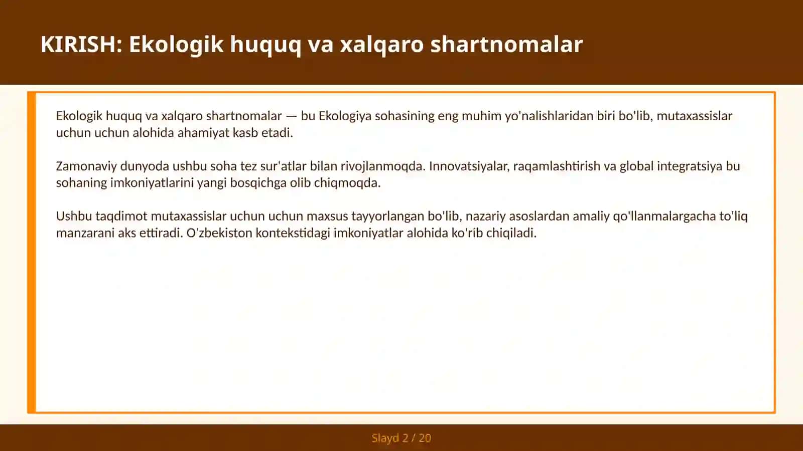 EKOLOGIK HUQUQ VA XALQARO SHARTNOMALAR 2