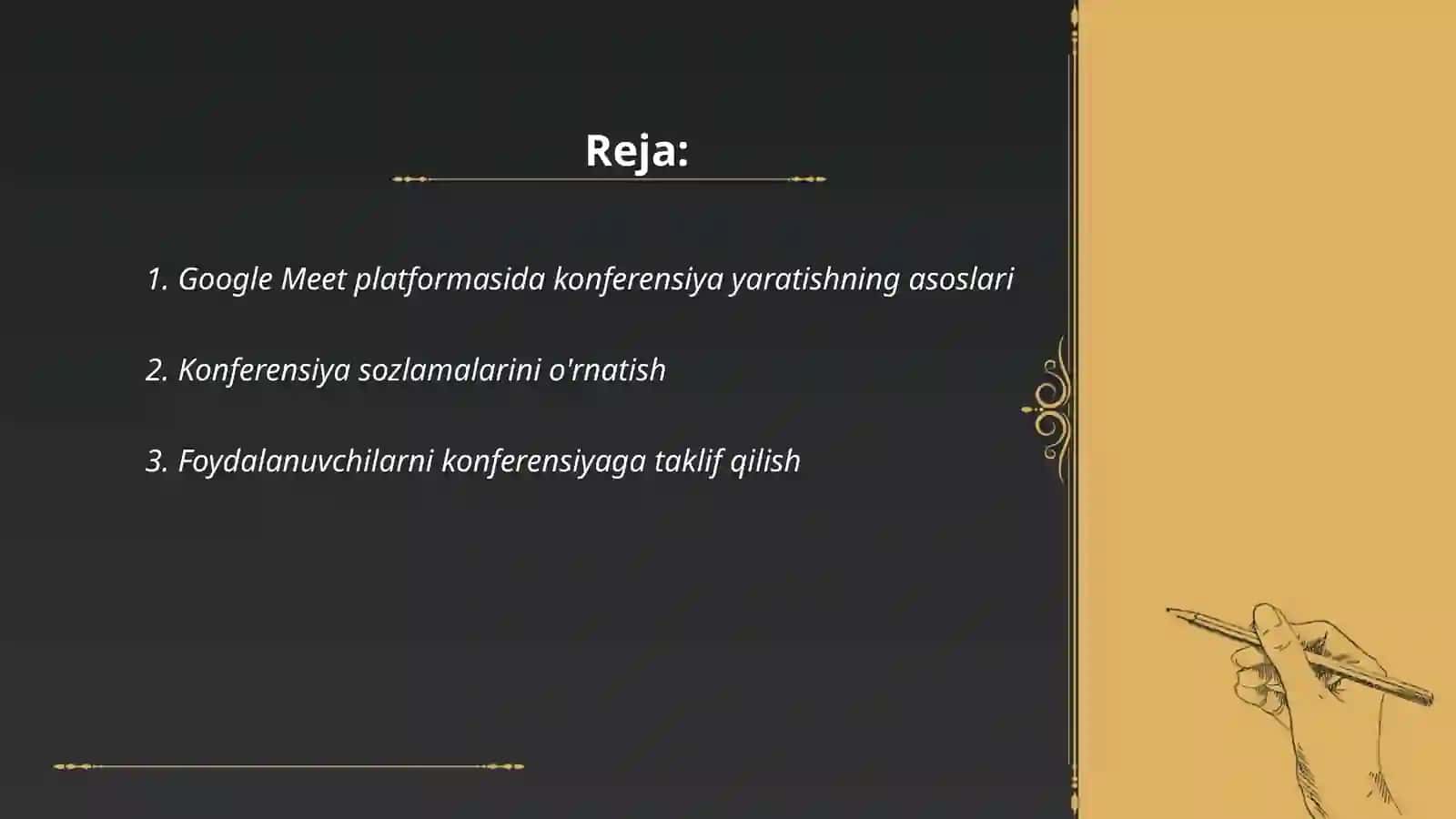 Reja: Google Meet platformasida konferensiya yaratishning asoslari 2