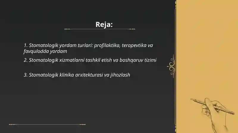 Stomatologik yordam va uni tashkil etish 2