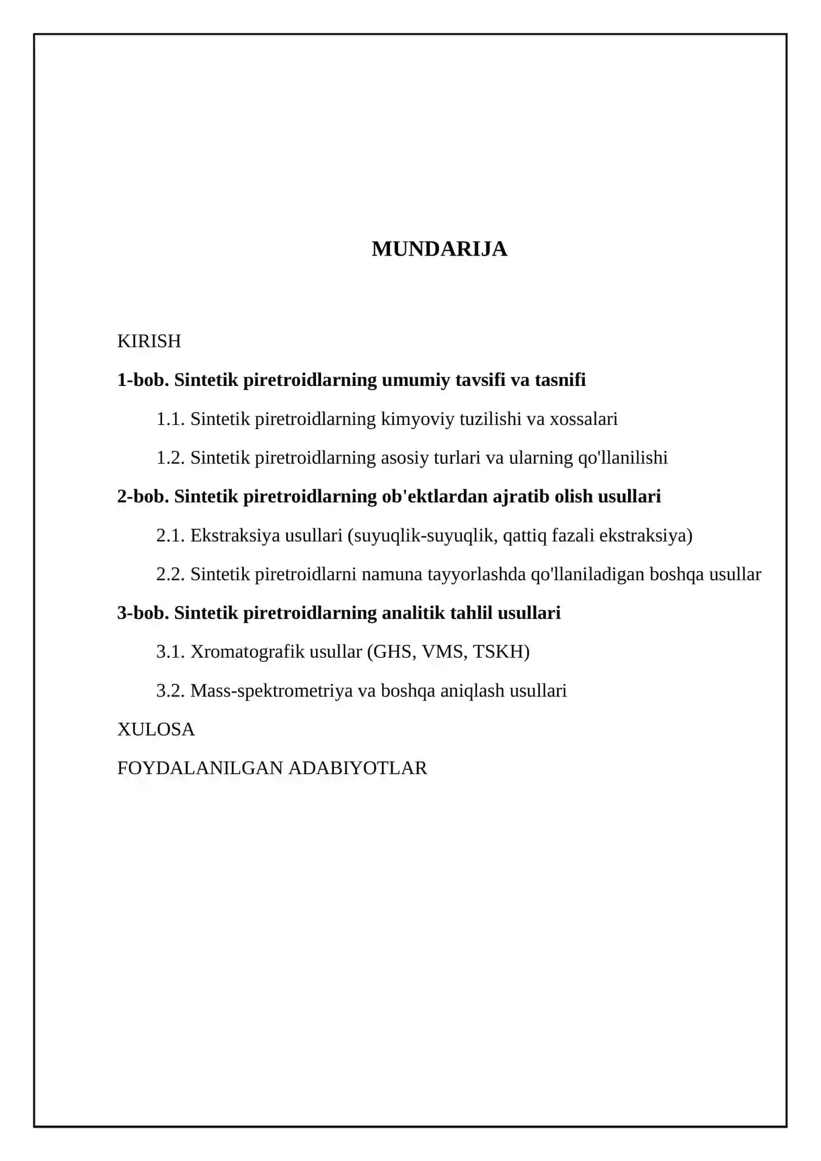 Sintetik piretroitlar hosilalari. Ularning ob'ektlardan ajratib olish va tahlil usullari 2