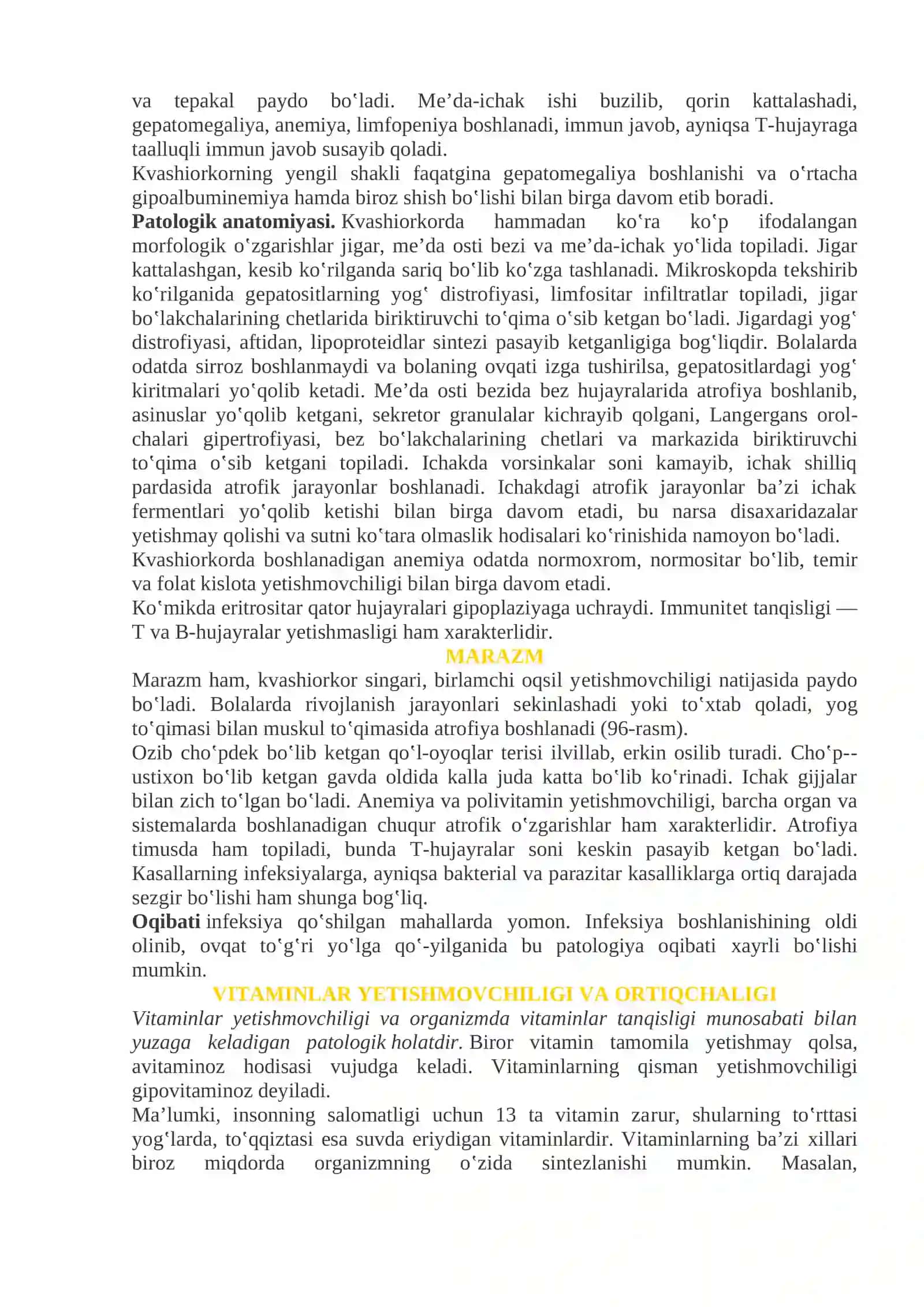 Ovqatlanish va tashqi muxit tasirlari bilan bog‘liq bo‘lgan kasalliklar. Ximik va fizik agentlarning toksikligi. Atrof muxit ifloslanishi. Tamakining tasiri. Alkogolning tasiri. Dori vositalari va ularni suistemol qilishnatijasida zararlanish. Oziqlanish etishmovchiligi (avitaminoz) 2