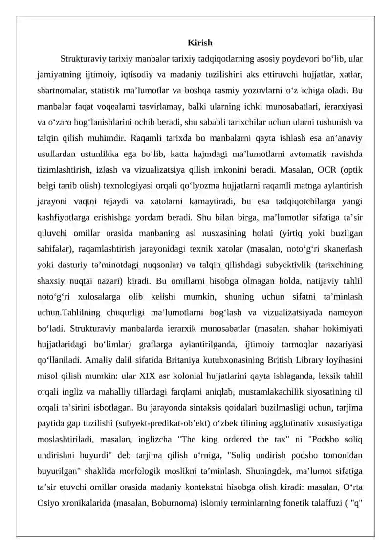 Strukturaviy tarixiy manbalarni qayta ishlash va tahlil qilish 2