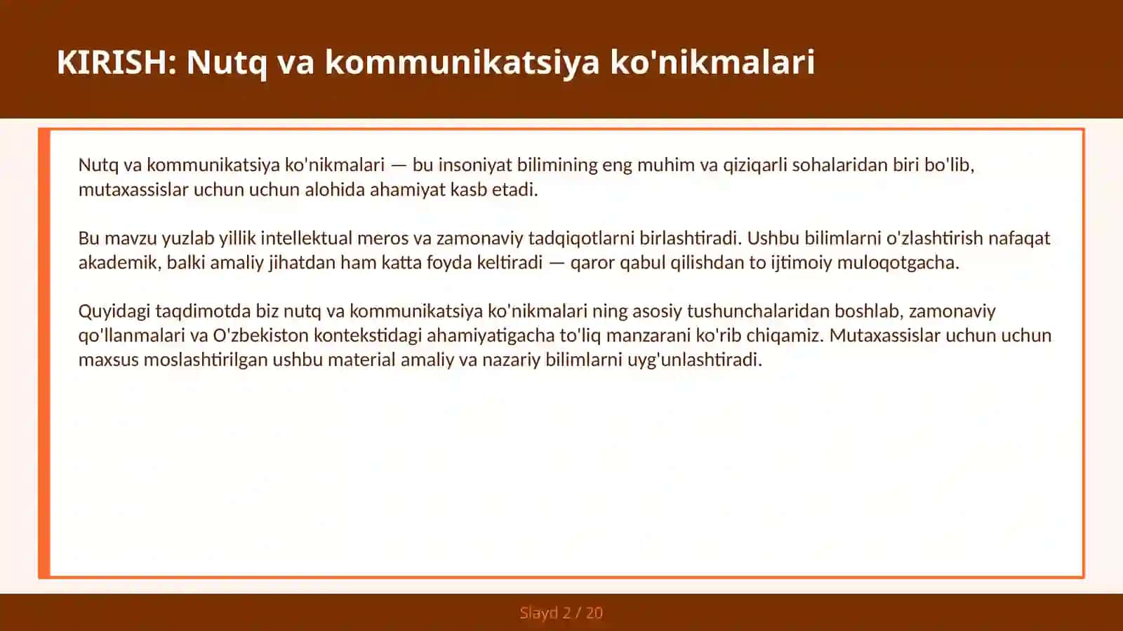 Nutq va kommunikatsiya ko'nikmalari 2