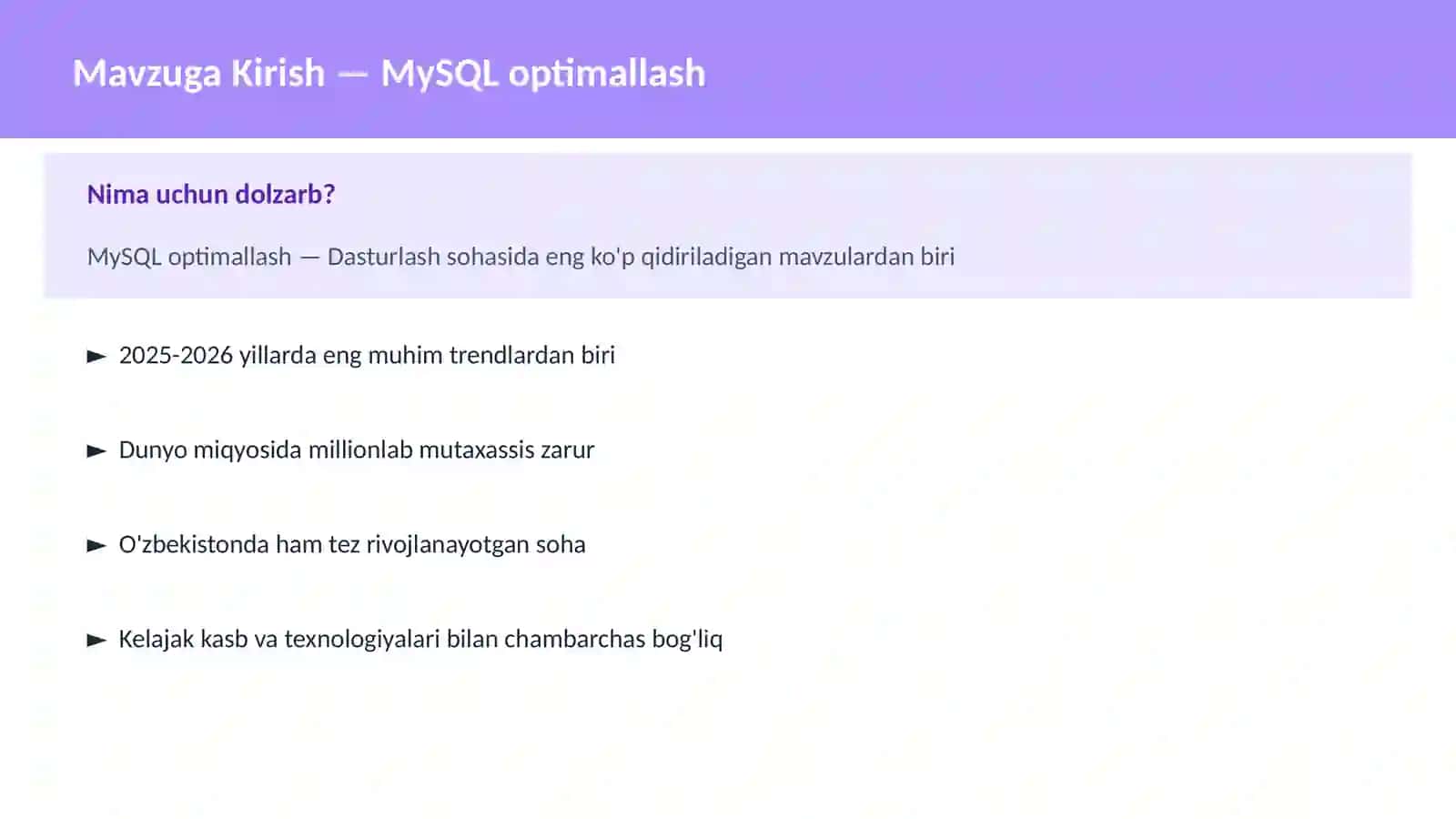 MySQL optimallash 2